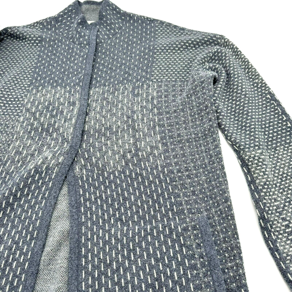 PURE JILL Medium Gray Open Front Long Terry Cardigan Sweater Pockets Embroidered